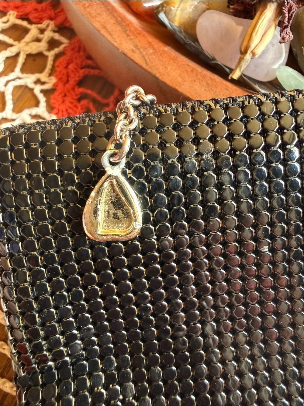 Vintage 1980s Whiting & Davis Black Metal Mesh Evening Clutch Purse